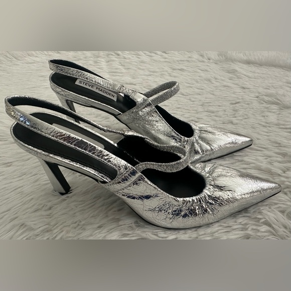 Steve Madden Grae‎ Silver Pointed Toe  Heels Slingback Shoes sz 9 - Picture 2 of 6